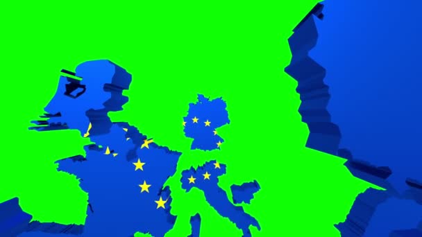 欧州連合-地図とフラグ、緑の背景に隔離された国- 4Kアニメーション(3840x2160 px) 、 3Dレンダリング. - 映像、動画