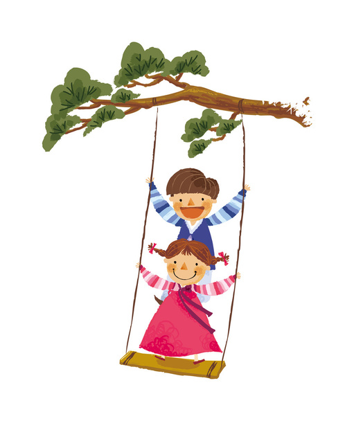 Children ride on a swing - Vector, Image