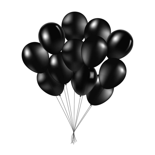 Manojo de globos inflables brillantes negros sobre fondo claro - Vector, Imagen