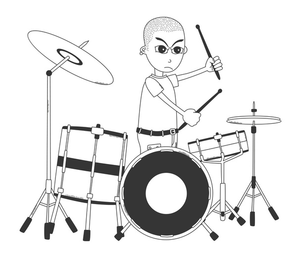 Desenhos animados de arte de baterista
 - Vetor, Imagem