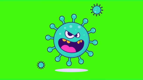 Hauska Covid-19 Corona Virus Animaatio Green Screen Matte taustalla. 4K Abstrakti Corona viruksen animaatiokuva.  - Materiaali, video
