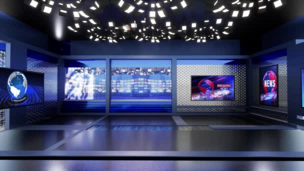 3D Virtual TV Studio Noticias, TV en la pared.3D Virtual News Studio Lazo de fondo - Imágenes, Vídeo