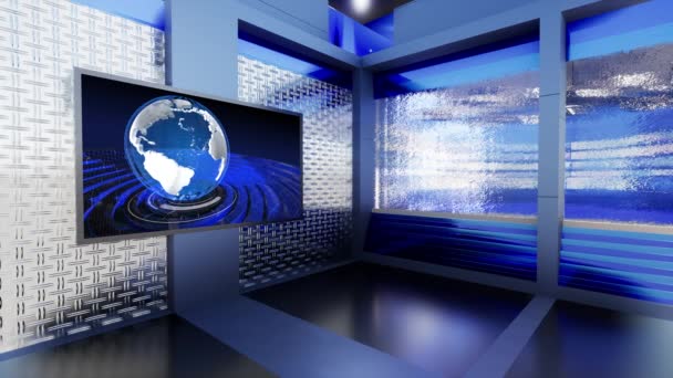 3D Virtual TV Studio News , TV On Wall.3D Virtual News Studio Background Loop - Filmagem, Vídeo
