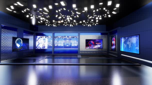 3D Virtual TV Studio Wiadomości, TV On Wall.3D Virtual News Studio Tło pętli - Materiał filmowy, wideo