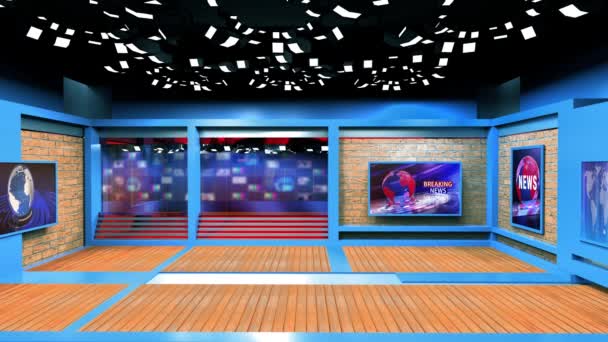 3D Virtual TV Studio News , TV On Wall.3D Virtual News Studio Background Loop - Footage, Video