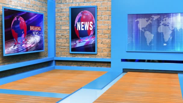 3D Virtual TV Studio News, TV auf Wall.3D Virtual News Studio Hintergrundschleife - Filmmaterial, Video