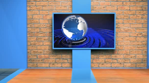 3D Virtual TV Studio News, TV On Wall.3D Virtual News Studio Sfondo Loop - Filmati, video