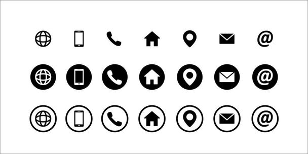 contact us icons. vector illustration. location, mail, phone, address, web site buttons. modern design. signs owhite background - Vector, Image