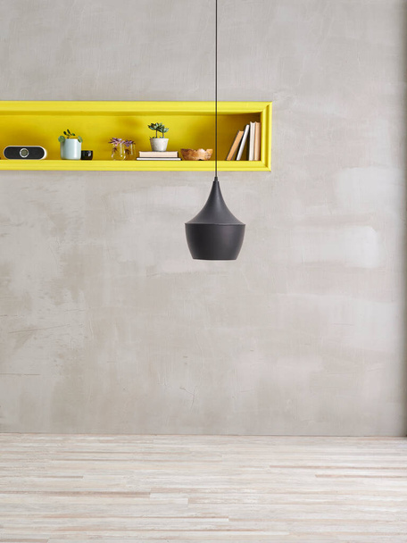 Szürke betonfal sárga réssel és díszlámpa stílusban. - Fotó, kép