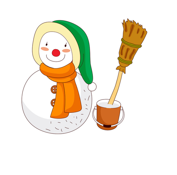 Boneco de neve com uma vassoura
 - Vetor, Imagem