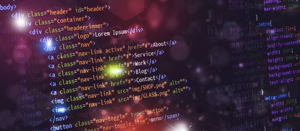 html front-end web ανάπτυξη γλώσσας προγραμματισμού για την κωδικοποίηση ιστοχώρου. banner μικτών μέσων - Φωτογραφία, εικόνα