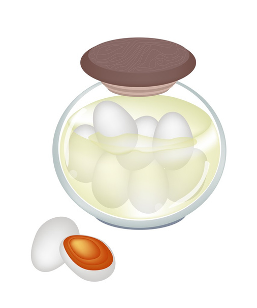 eingelegtes Ei in einem Glas auf weißem Hintergrund - Vektor, Bild