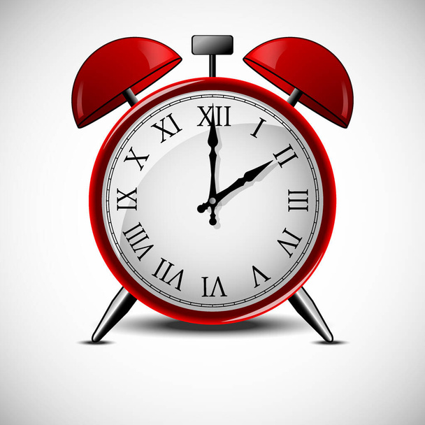 Close up of analog red alarm clock over white background - Vector, Image