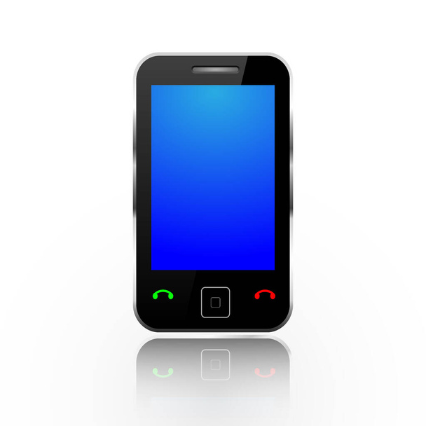Teléfono móvil de pantalla táctil moderna con pantalla azul aislada en blanco - Vector, imagen