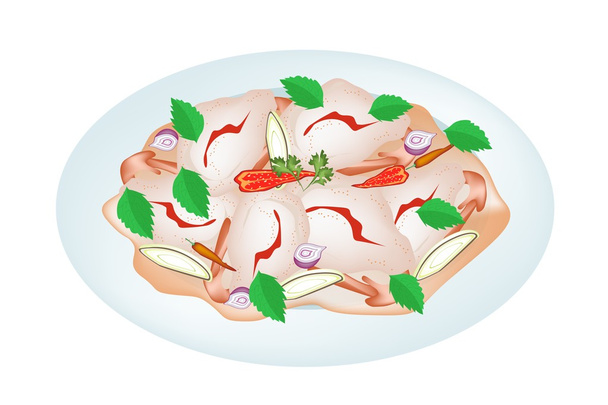 Delicious Thai Shrimp Salad on A Plate - Vector, Image