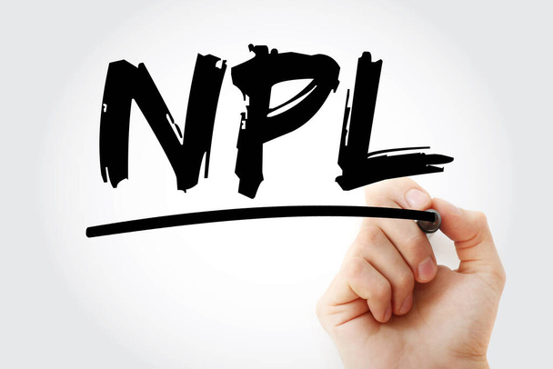 NPL - Μη Performing Loan αρκτικόλεξο με δείκτη, επιχειρηματικό υπόβαθρο έννοιας - Φωτογραφία, εικόνα