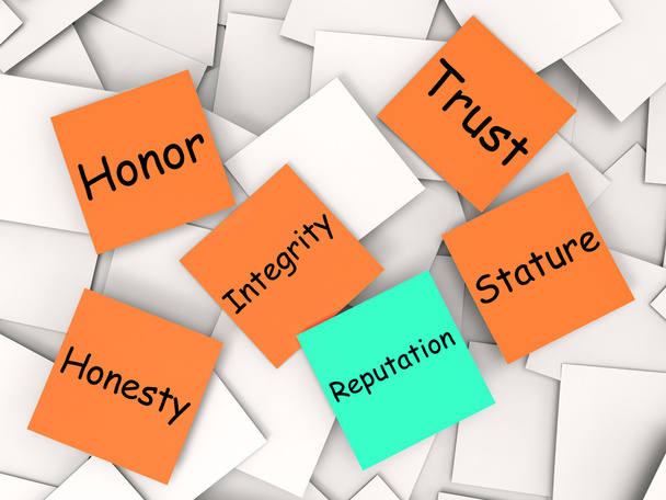 reputatie post-it note betekent integriteit eerlijkheid en geloofwaardigheid - Foto, afbeelding
