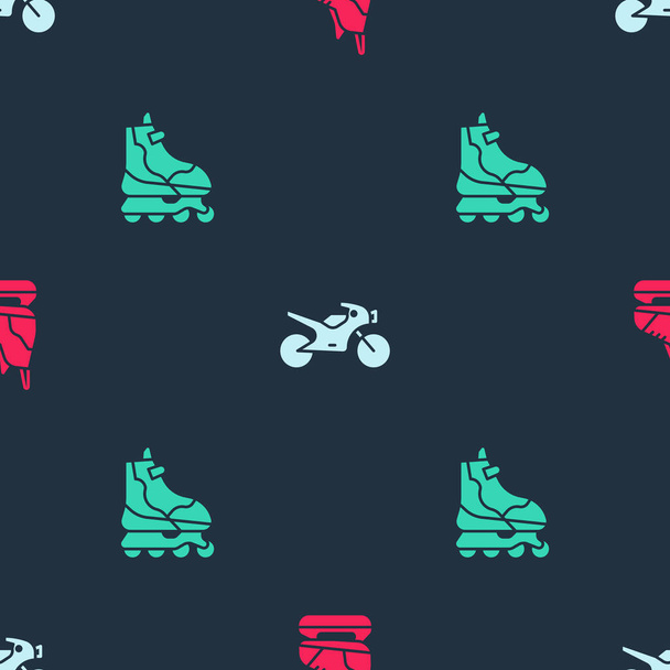 Set Skates, Motorcycle and Roller skate on seamless pattern. Vector. - Vector, Image
