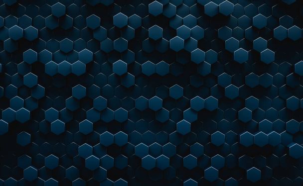 Ilustración 3D. Fondo abstracto hexagonal geométrico oscuro. Concepto futurista y tecnológico. - Foto, Imagen