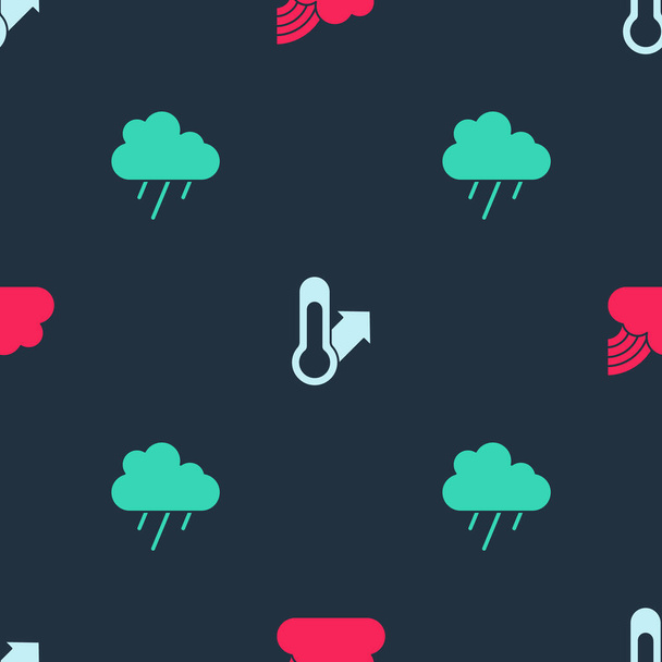 Set Rainbow with clouds, Meteorology thermometer and Cloud rain on seamless pattern. Vector. - Vector, Image