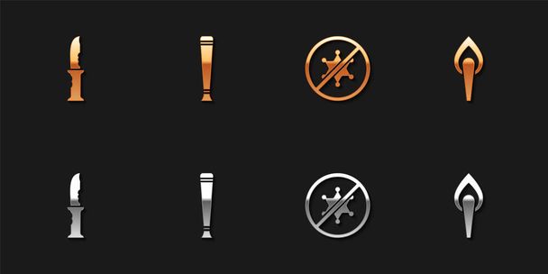 Set Military knife, Police rubber baton, Protest and Torch flame icon. Vector. - Vector, Image