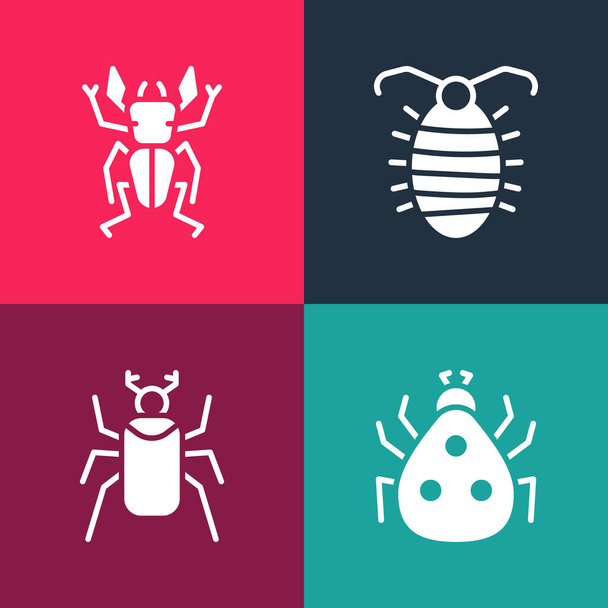 Set pop art Ladybug, Beetle, Larva insect and deer icon. Vector. - Vector, Image