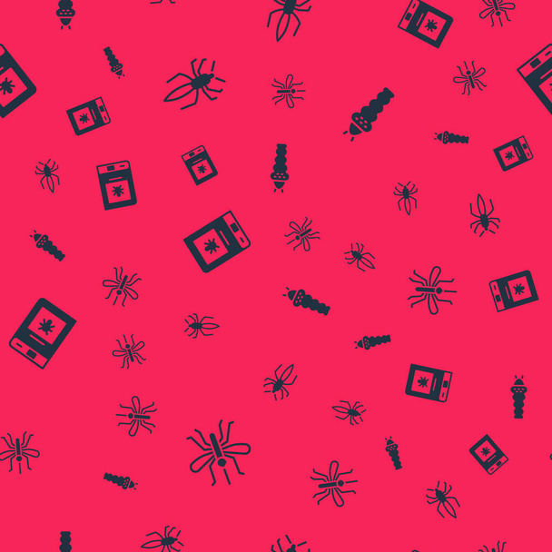 Set Mosquito, Araña, Libro sobre insectos y Larva en patrón sin costuras. Vector. - Vector, imagen