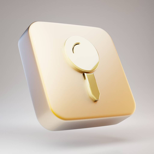 Значок "Пин". Золотая карта Пин символ на матовой золотой пластине. 3D рендеринг Social Media Icon. - Фото, изображение