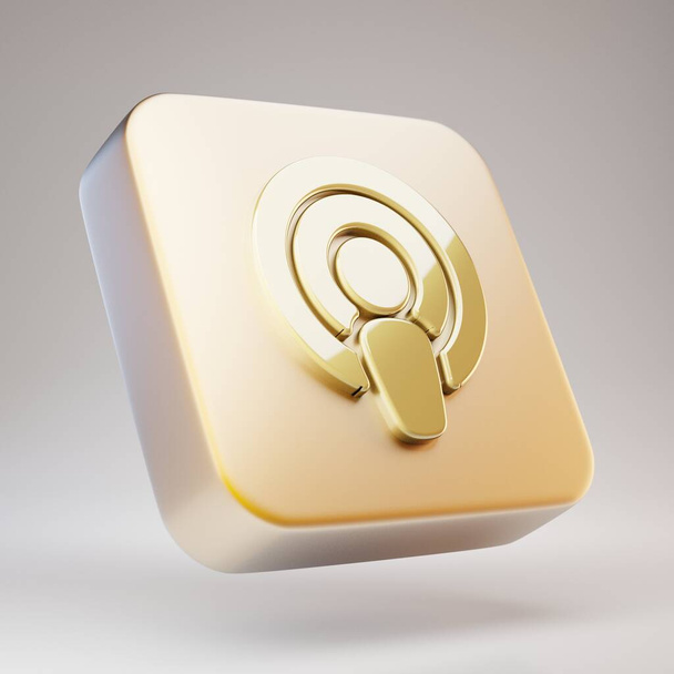 Значок подкаста. Золотой подкаст символ на матовой золотой пластине. 3D рендеринг Social Media Icon. - Фото, изображение