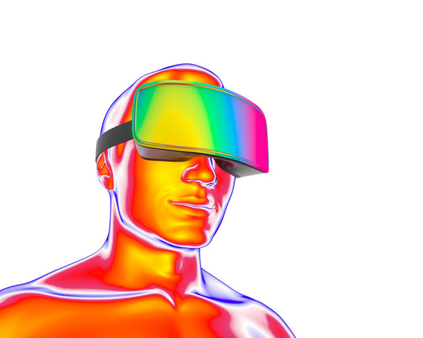 Человек в очках дополненной реальности изолирован на белом фоне. Стаканы VR AR. 3D концепция новых технологий и технологий будущего. - Фото, изображение