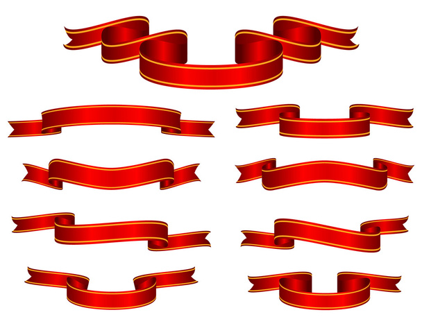 Red Banner Ribbon Set Vector - Vector, Image