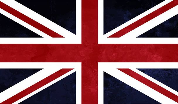 Vintage United Kingdom Flagge mit Grunge-Textur, Kratzern und Pinselspuren - Vektor, Bild