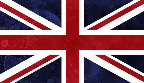 Bandiera vintage del Regno Unito con grunge texture, graffi e tracce di pennello - Vettoriali, immagini