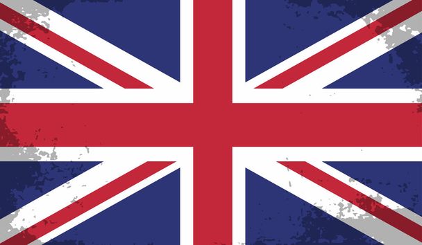 Винтажный флаг Великобритании с гранжевой текстурой, царапинами и следами кисти - Вектор,изображение