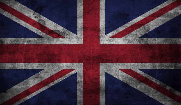 Vintage United Kingdom flag with grunge texture, scratches and brush traces - Vector, Image