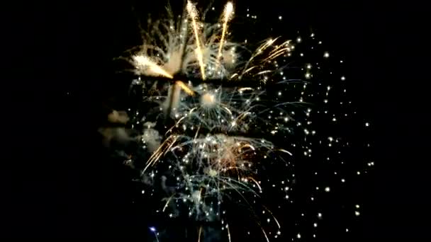 gyönyörű színes tűzijáték a sötét égen - Felvétel, videó