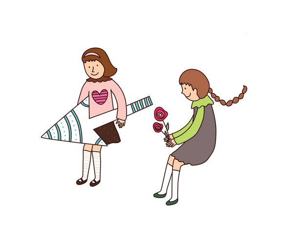 Meninas wih flores e flecha
 - Vetor, Imagem