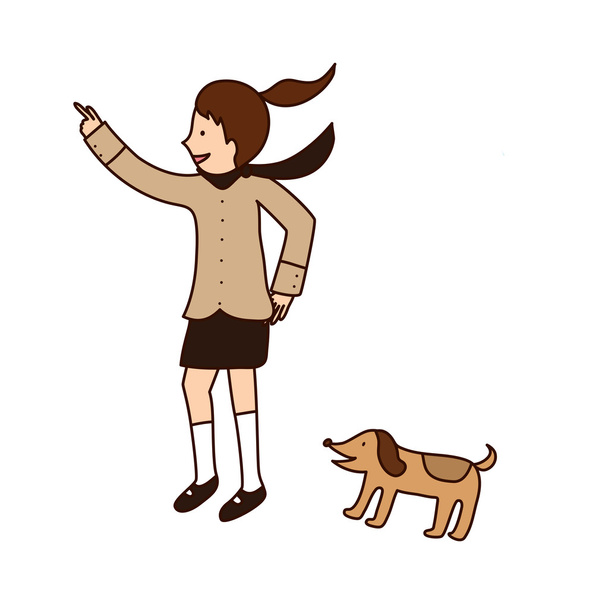 Chica pasea a un perro
 - Vector, imagen