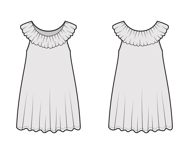 Сукня з негрів Сплячий одяг Піжама технічна ілюстрація моди з мініатюрною довжиною, комір, силует трапеції
 - Вектор, зображення