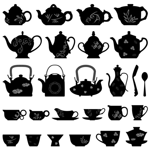 τσάι τσαγιέρα φλυτζάνι κινεζική ιαπωνική ασιατικές oriental - Διάνυσμα, εικόνα