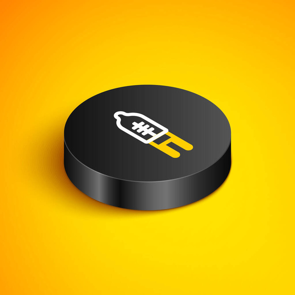 Isometric line Light emitting diode icon isolated on yellow background. Semiconductor diode electrical component. Black circle button. Vector - Vector, Image