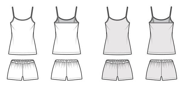 Camisole Pajama krátký Sleepwear technické módní ilustrace s výstřihem cami, mini délka, nízký elastický pas - Vektor, obrázek