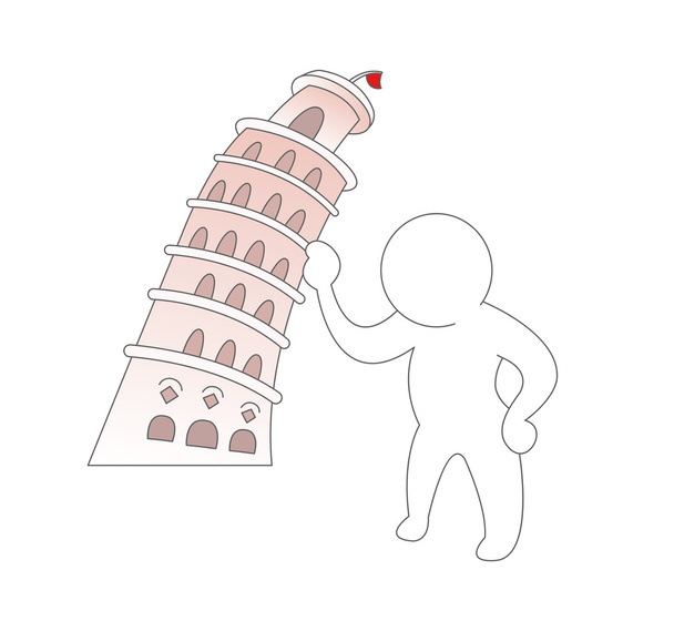 Homem segurando uma torre inclinada de Pisa
 - Vetor, Imagem