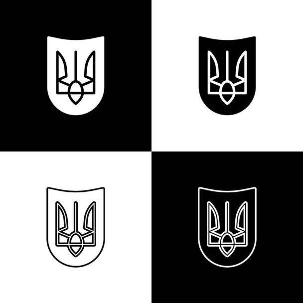 Set National emblem of Ukraine icon isolated on black and white background. Ukrainian trident.  Vector. - Vector, Image