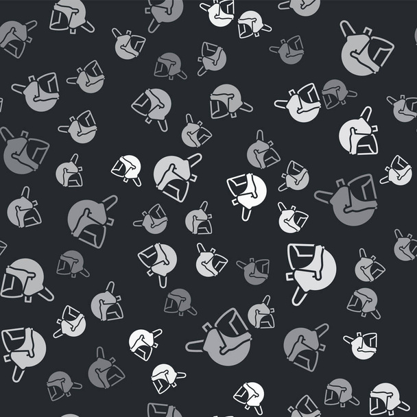 Grey Police helmet icon isolated seamless pattern on black background. Military helmet.  Vector. - Vector, Image