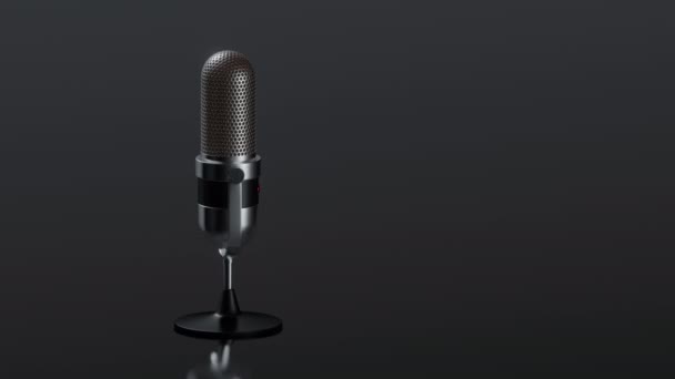 Microphone vintage tournant sur un fond sombre brillant. Vidéo 4K animation de rendu 3D - Séquence, vidéo