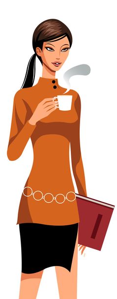コーヒー 1 杯で女子学生 - ベクター画像