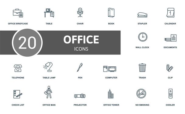 Office icon set. Contains editable icons office theme such as table, book, calendar and more. - Vector, Image