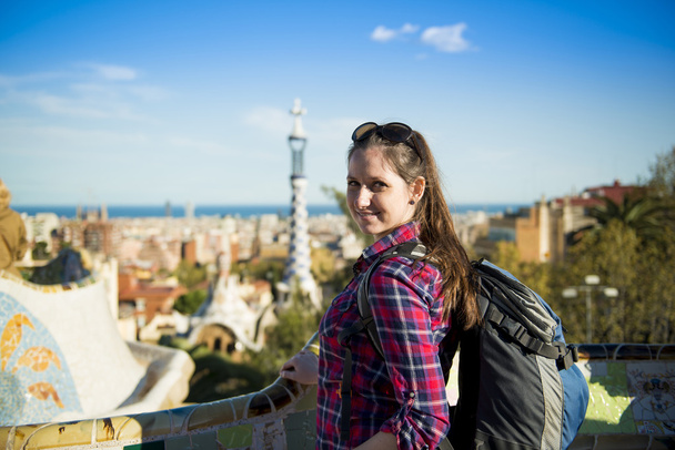Tourist posing in Parc Guell - Photo, Image