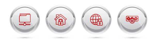 Nastavit řádek FTP složku, Dům pod ochranou, Globální uzamčení a Heslo. Stříbrný knoflík. Vektor - Vektor, obrázek